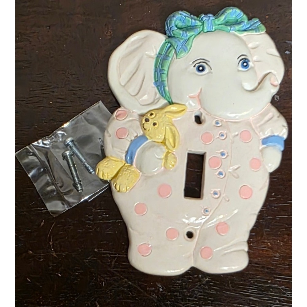 Light Switch Cover Fritz & Froy Petting Zoo Elephant Nursery Kids White Pink